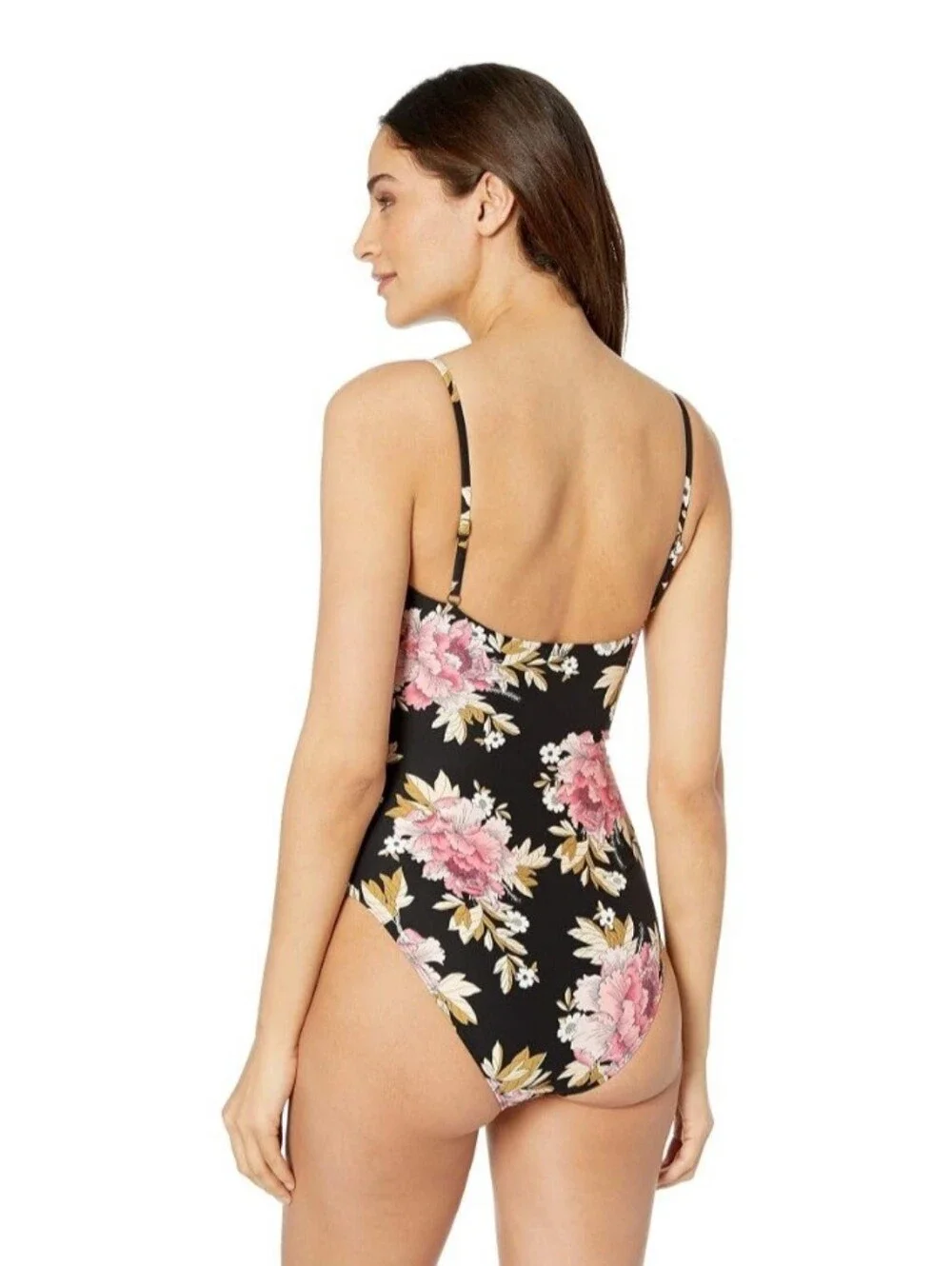 MSRP $89.95 Billabong Mellow Luv One Piece Floral Tropical Black Swimsuit Medium